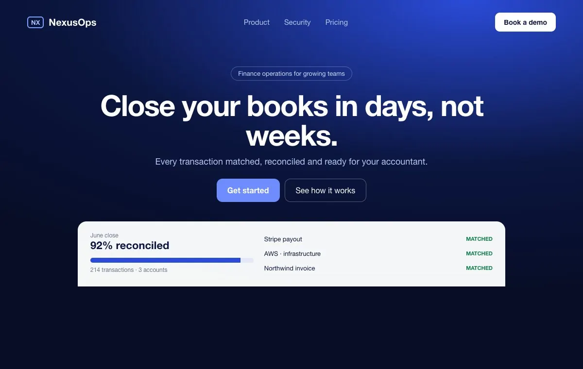 NexusOps month-end close screen